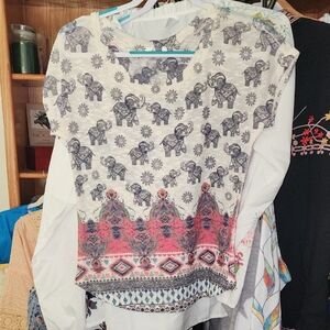 Gaze Elephant Pattern Sheer Sweater Vest Blouse - Black Cream Blue Green Pink